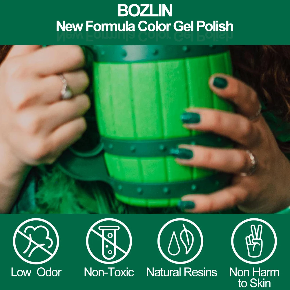 BOZLIN Green Series Gel Nail Polish Private Label Semi Permanent Green Vegan Color Nail Gel Soak Off UV Gel Nail Polish