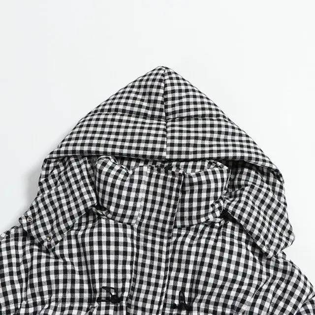 
Gray A-line Pattern Cotton Below Knee Long Sleeve Polyester Small Checked Coat for Women 