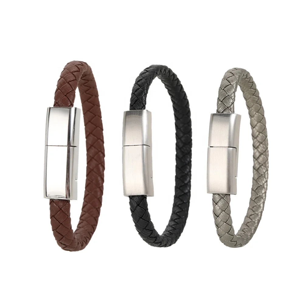 2020 Hot Selling USB Cable Woven Leather Cable For Android Custom usb Bracelet