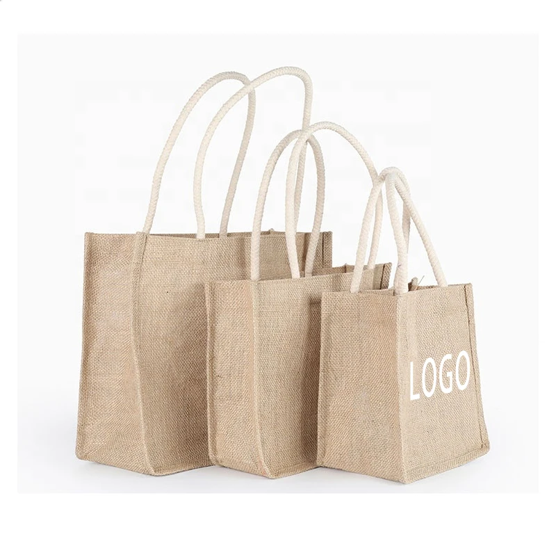reusable gift beach shopping burlap jute tote bags with zipper pocket inside