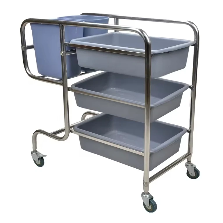 Commercial Catering Hotel Room Dining Cart Food Round Tube Serving Trolley