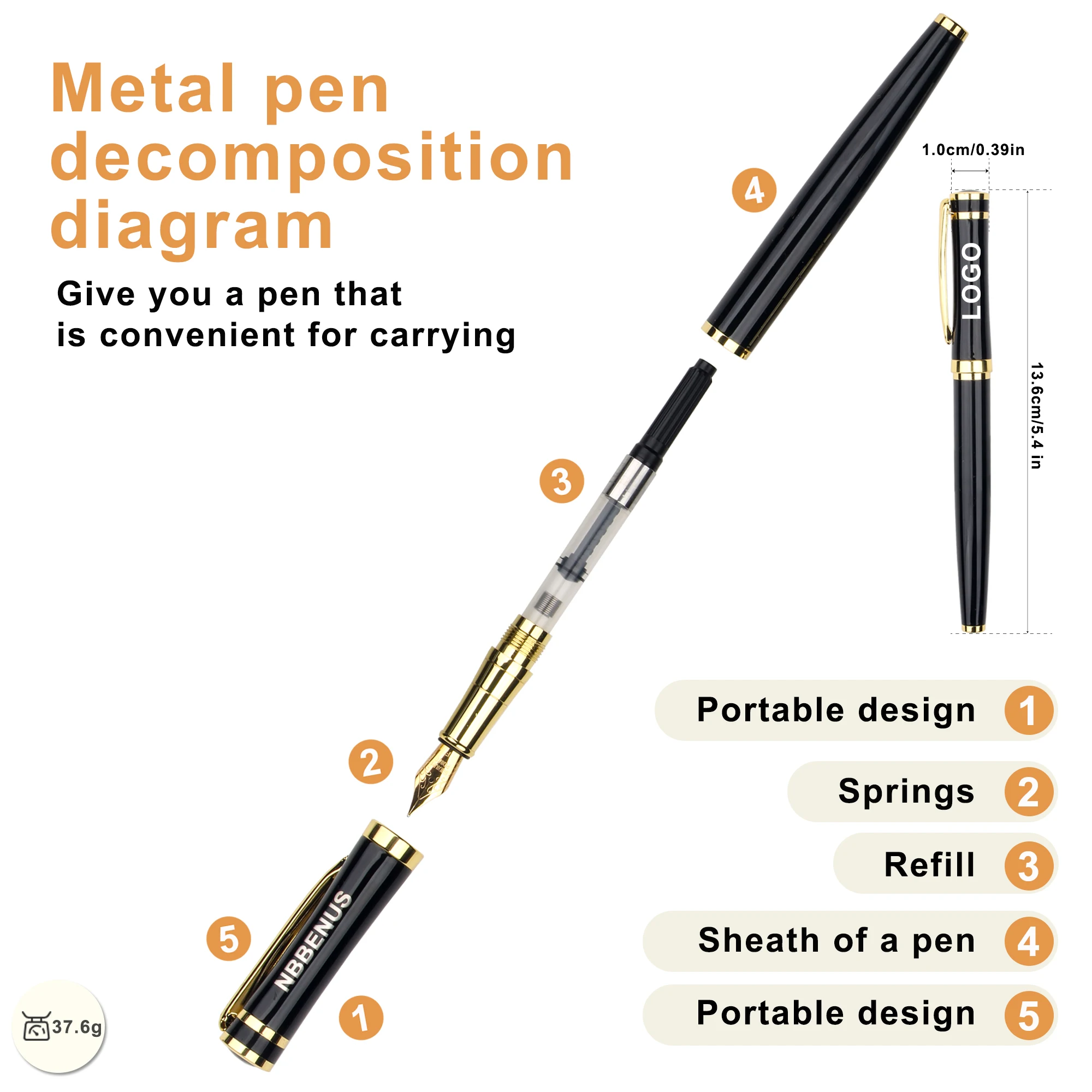 Customized Brand Logo Business Metal Stationery Fountain Pen Promotional Writing Accessory Gifts
