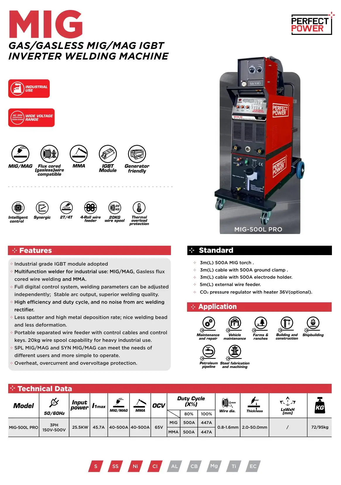 Mig-500L Gasless Flux Cored Wire Welding Machine Mig Double Pulse Mig Welder Igbt Mig Inverter Welding Machine