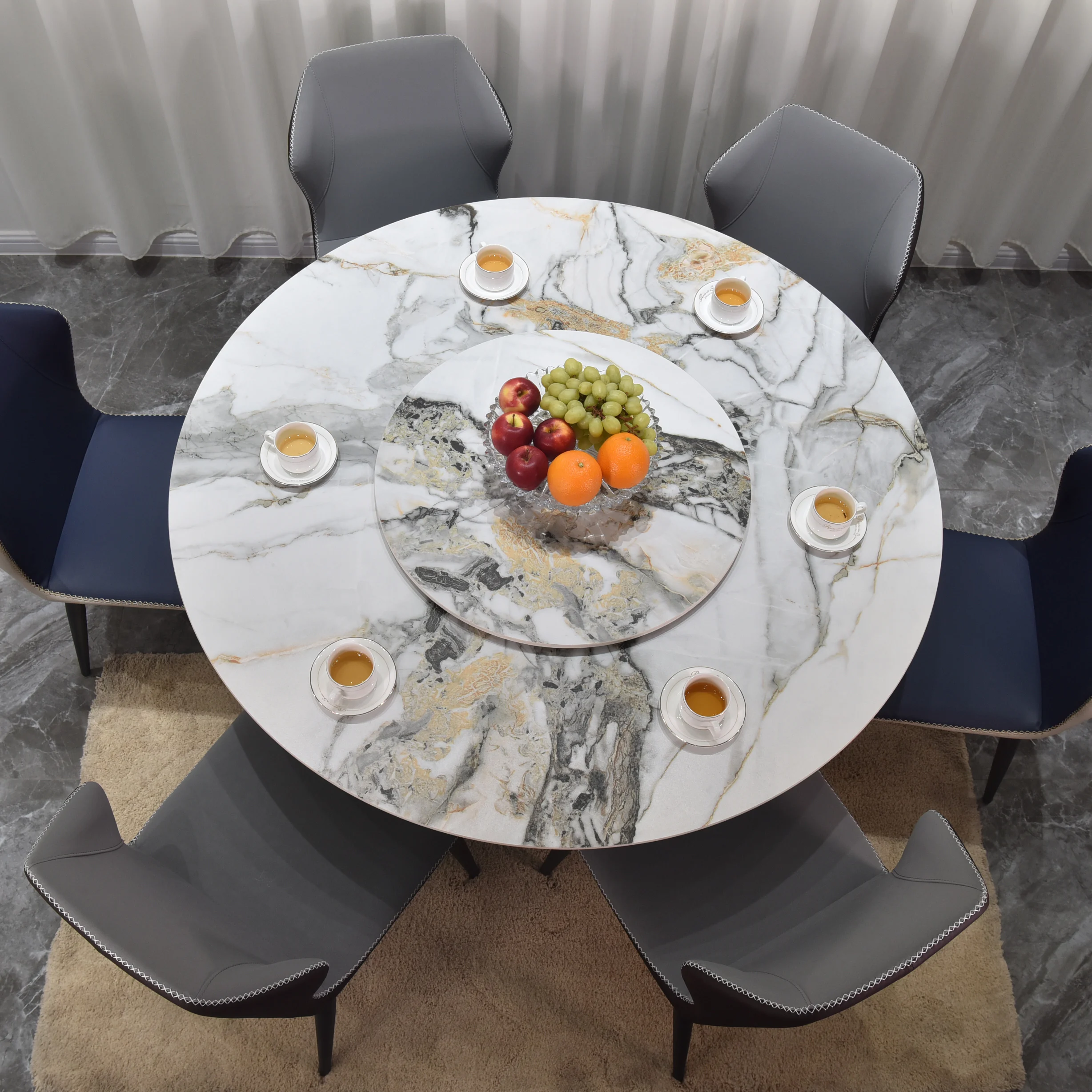 
modern designs luxury home furniture sets round dinning set rock plate dining table 