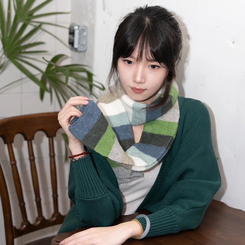 Customized LOGO Designer Scarf Winter Women Winter Multicolor Knitted Scarves Faux Cashmere Stripe Scarf