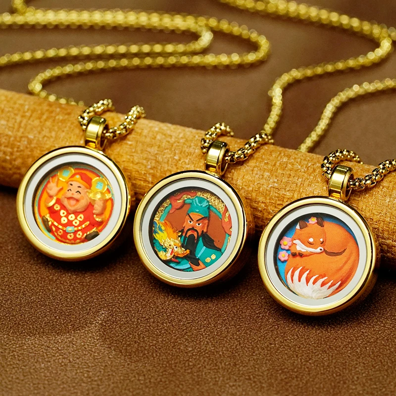 qianguyi Round titanium steel hand painted dragon auspicious body exquisite lucky custom painting wholesale and retail