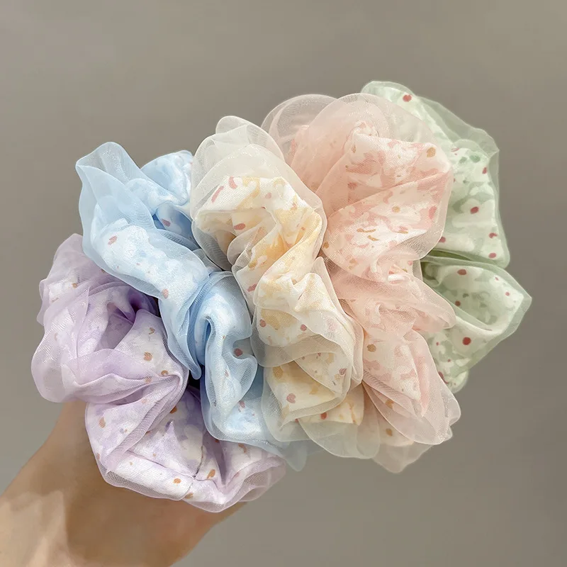New Vintage Prints Hair Scrunchies Double-layer Gauze Simple women Hair scrunchies High Sense Elegant Hair Loop Accessories