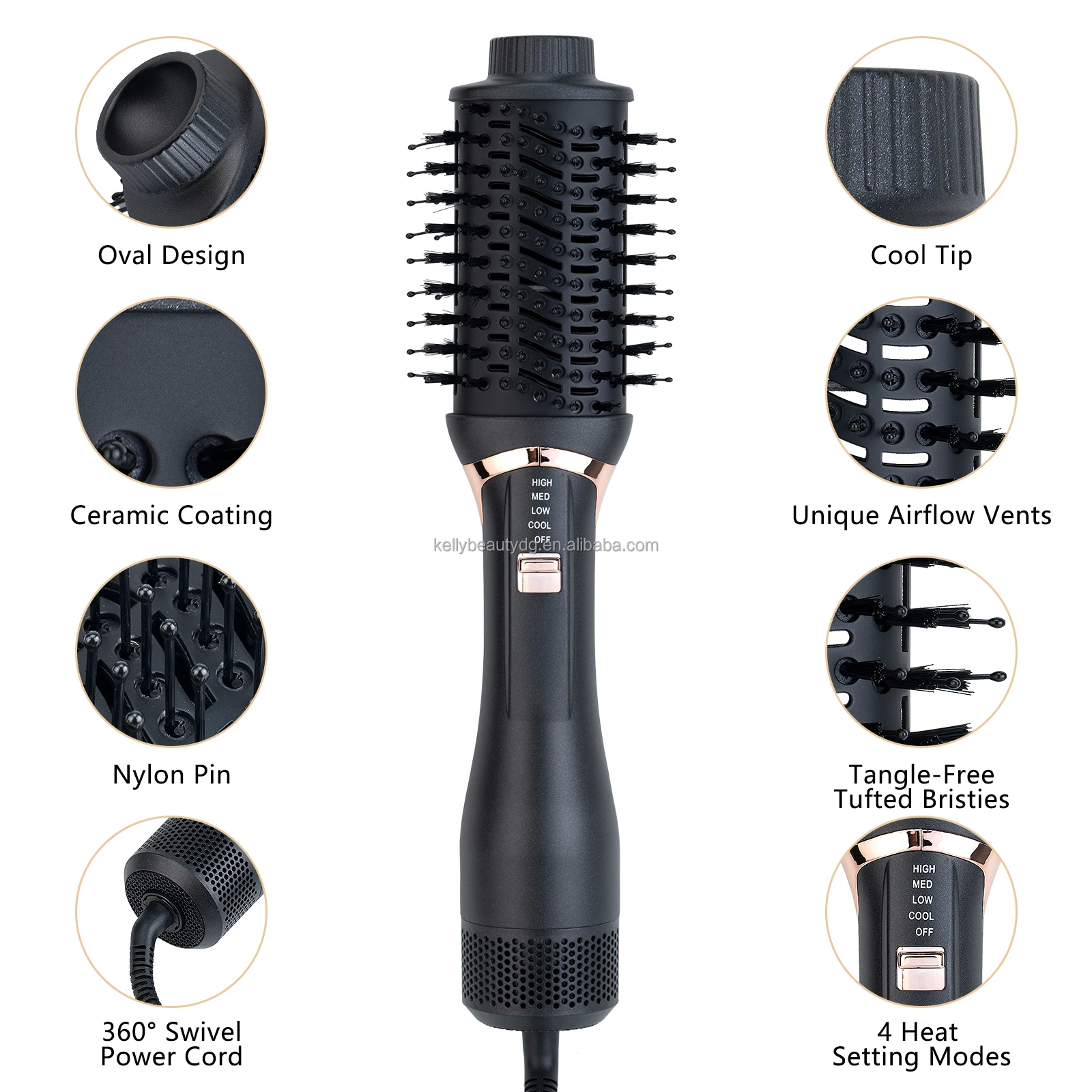 Slim Fluffy Hair Root Heat Brush Hot Air Blower volumizing  Hair Brush Ionic Hair Dryer Brush