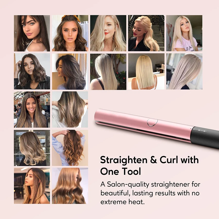 Hot sales Custom Flat Iron splanchas de cabello profesional Rose Gold 1 Step Styler 2 In 1 Hair Straightener and Curler