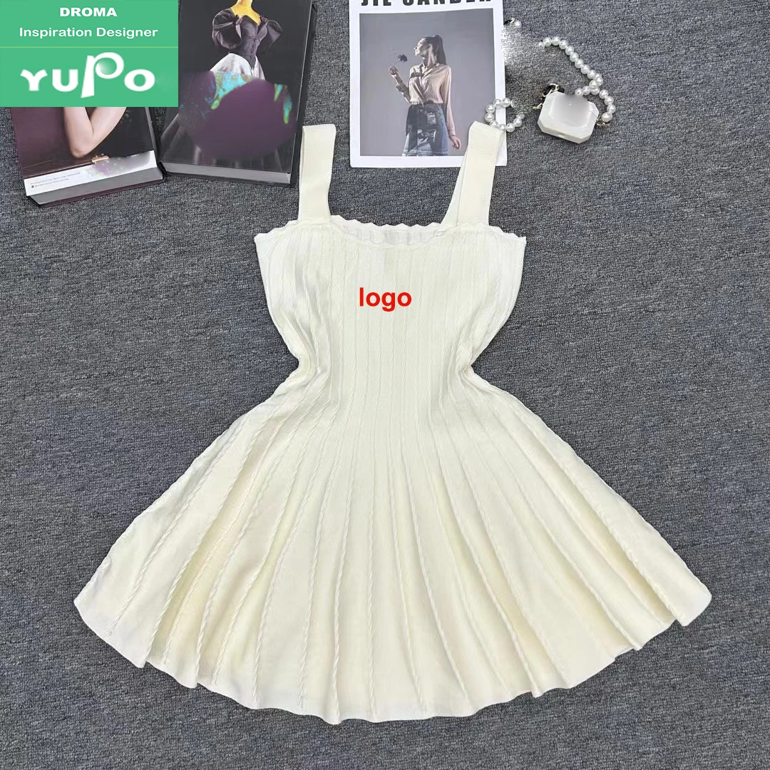 Droma 2024 summer new luxury design tight slimming sexy solid color elastic handmade knit dress mini with logo and label