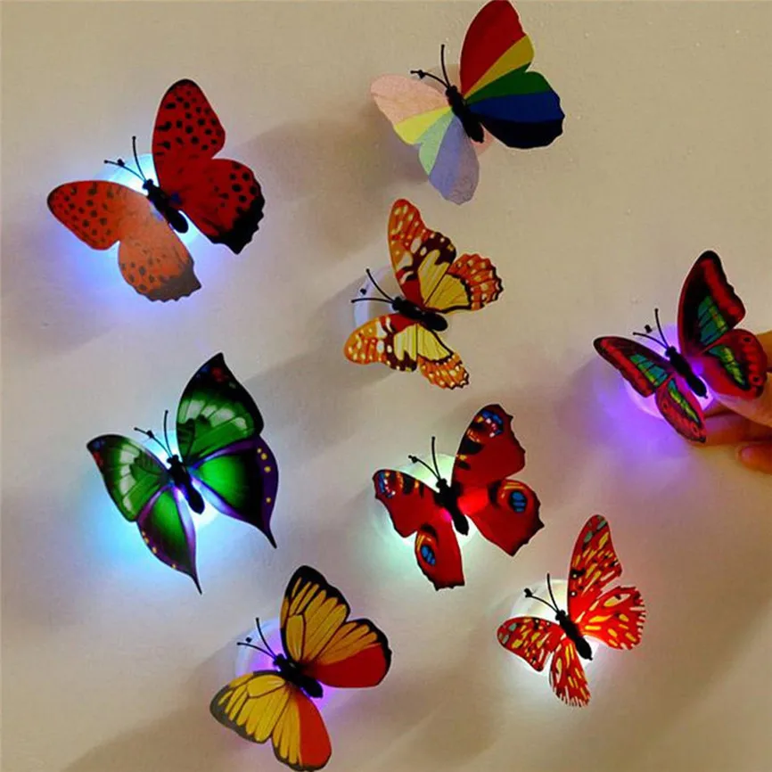 
LED 3D Butterfly Wall Stickers Night Light Lamp Glowing Wall Decals Stickers House Decoration Home Party Desk Wall Decor 