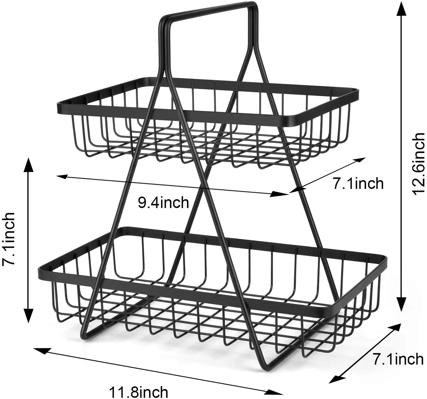 Metal Kitchen Counter Spice Rack Basket 2-Tier Dining Tabletop Condiment Caddy with Handle