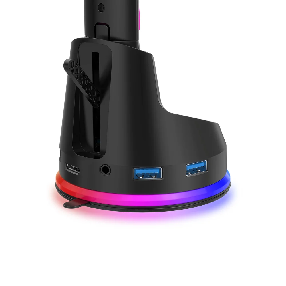 
FCC CE Rohs Full Certificated Controllable 7 Model RGB Gaming Headphone Holder Stand 4 USB 3.0 Docking Hub Station 