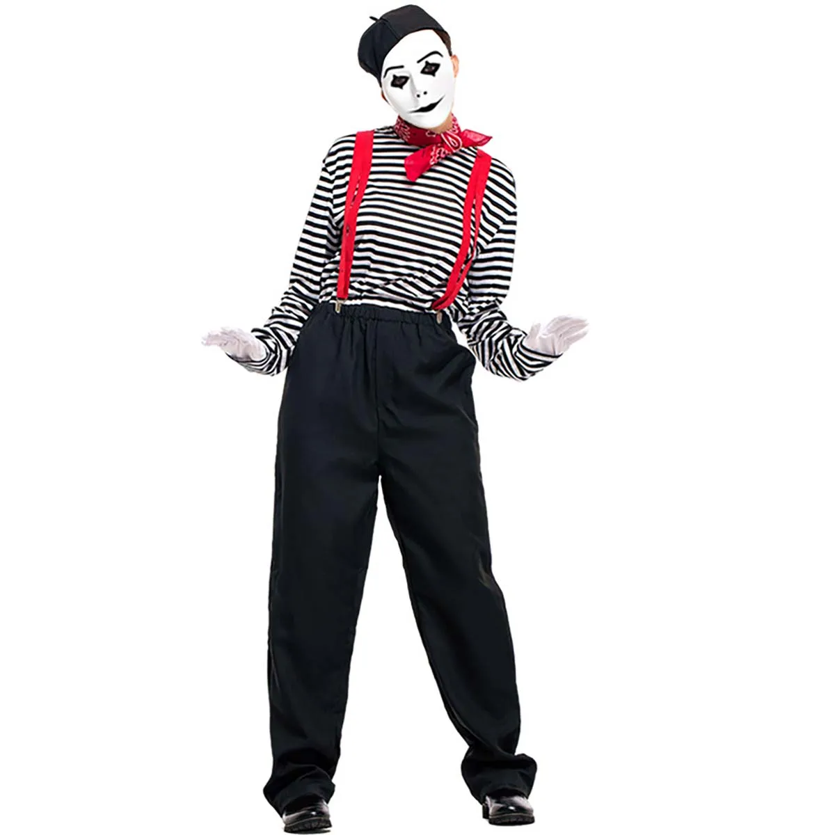 Men Black White Silent Actor Suit Outfit French Mimic Clown Costumes CARR-036