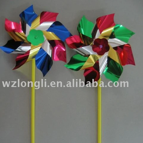 
multicolor PET plastic holographic kids toy windmill garden pinwheel 