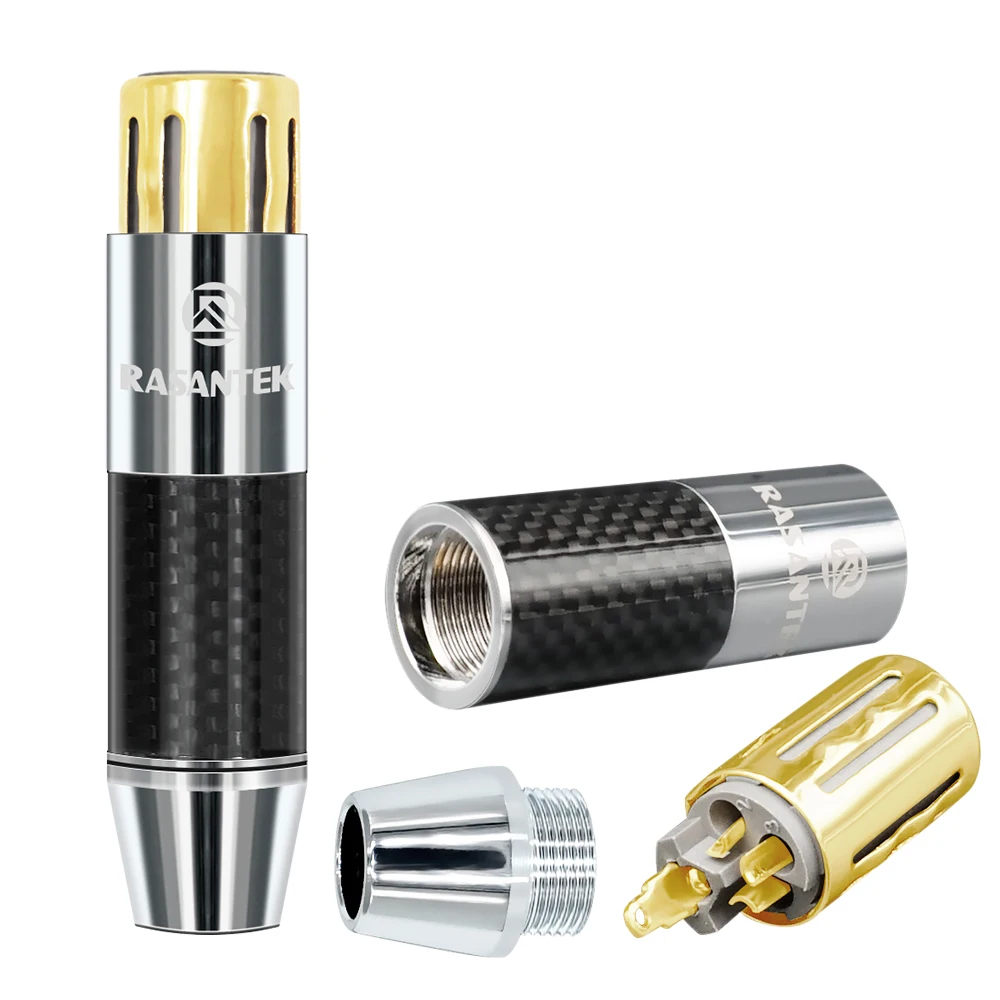 RASANTEK 24K Gold Plated 3 Pin XLR Female Plug 11mm Brass Carbon Fiber HIFI Audio XLR Connector for Speaker Cable