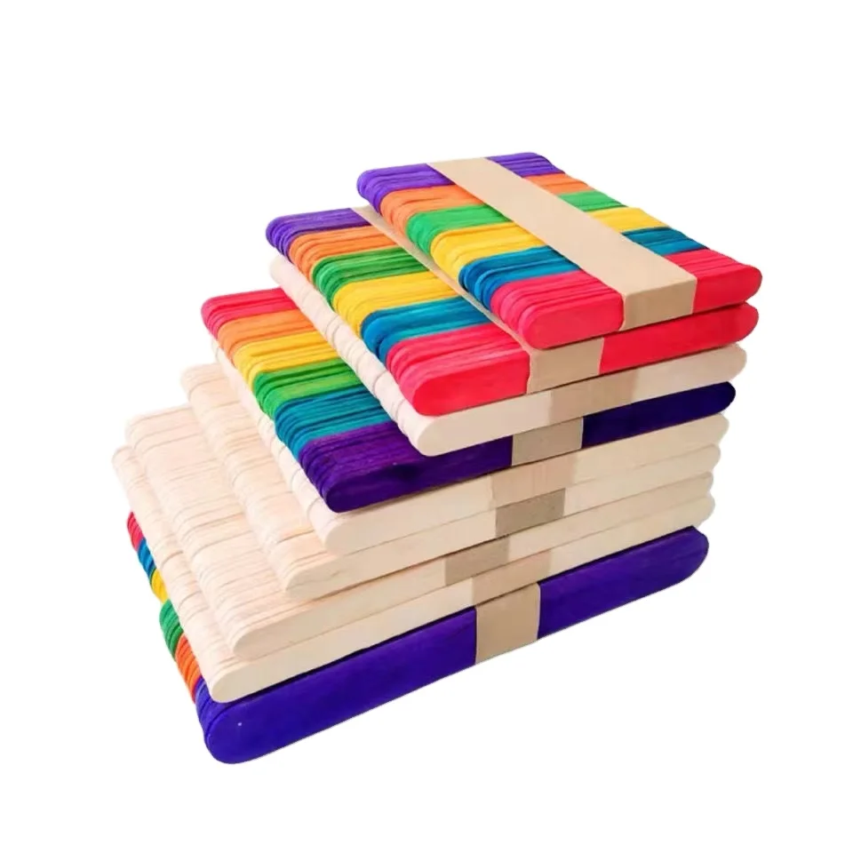 1.3/2*10*110/140mm Birch Wood Colored Natural Ice Cream Sticks  Bamboo Wooden Coffee Stirrers LOGO Customize