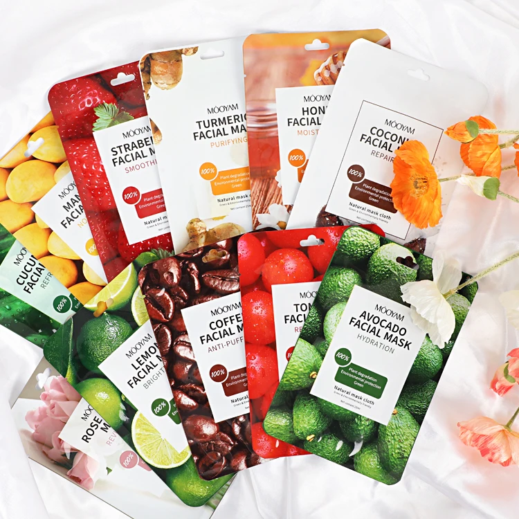 Private Label Skin Care Face Mask Beauty Fruit Mascarillasl Vitamin C Sheet Korean Cosmetic Plant Facial Mask