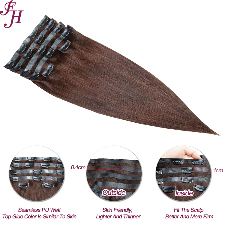 FH hair vendor 100% European remy human hair pu seamless clip in extensions 28 inch 150g for women