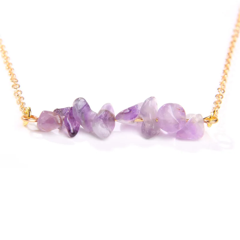 Trendy Chip Crystal Chip Necklace Gold Chain Healing Crystals Chakra Necklaces Fashion Jewelry