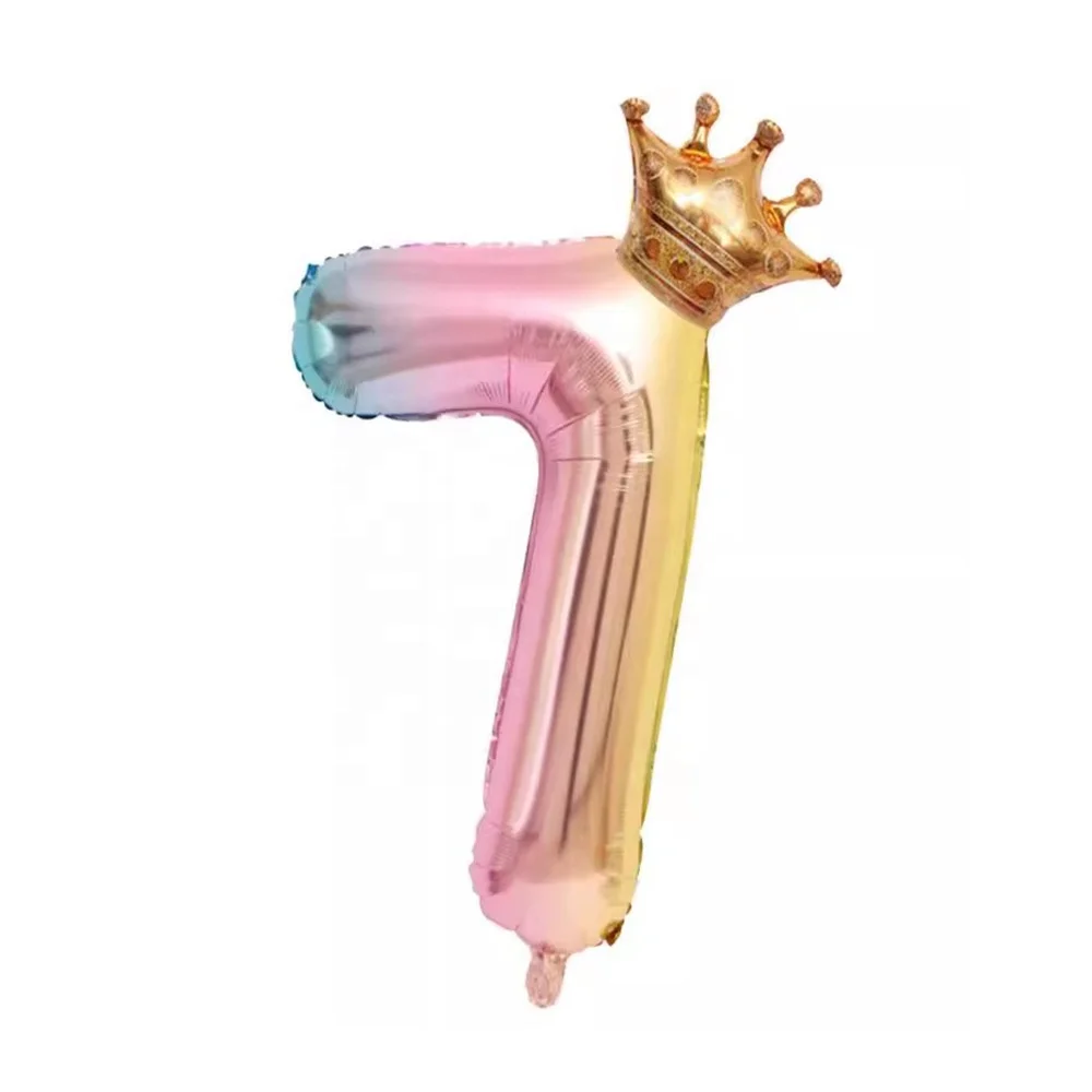 Mylar Rainbow 32 inch Foil Balloons White Pink Crown Birthday Party Supplies Number Balloons with Crown for Birthday