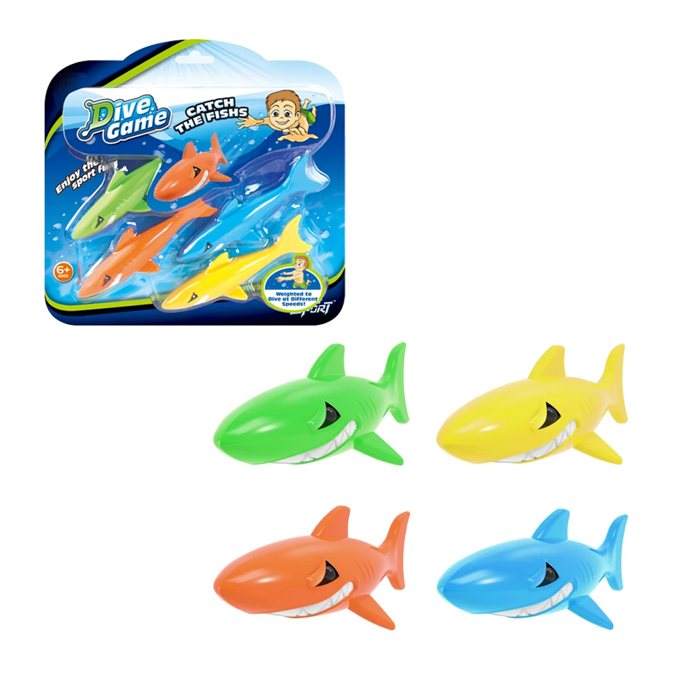 Cartoon Shark Diving Toy 4PCS Interactive Water Play Swimming Game for Kids, Underwater Diving Pool Toys Set
