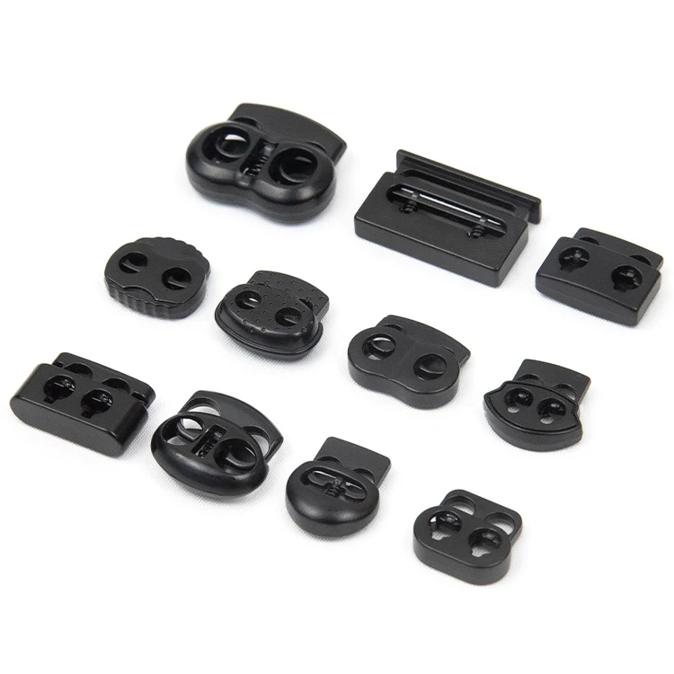 Fashion metal lanyard elastic 2 hole zinc alloy hardware drawstring Rope Garment spring cord toggle cord lock stopper 2 end