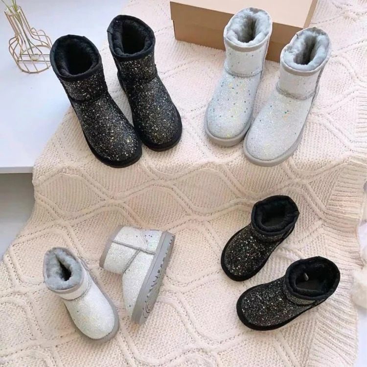 Оптовая продажа; Мягкие теплые сапоги из искусственного меха для девочек; Зимние женские сапоги с блестящими блестками