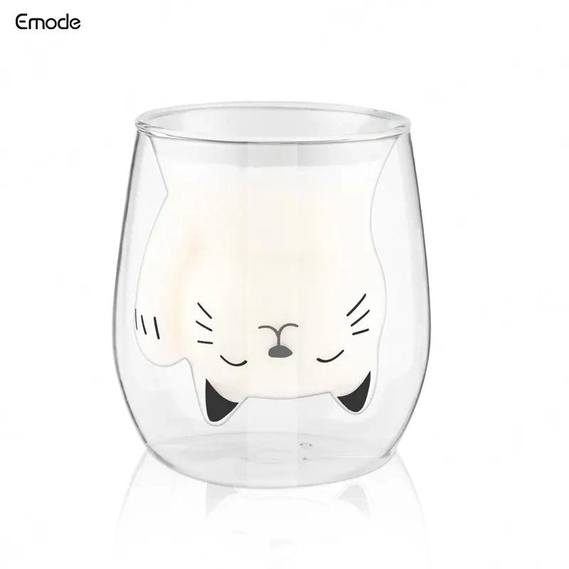 Creative Little Cat Shape Double Layer Borosilicate Glass With Wall Tea Glass Cup Without Handle Coffee Mug