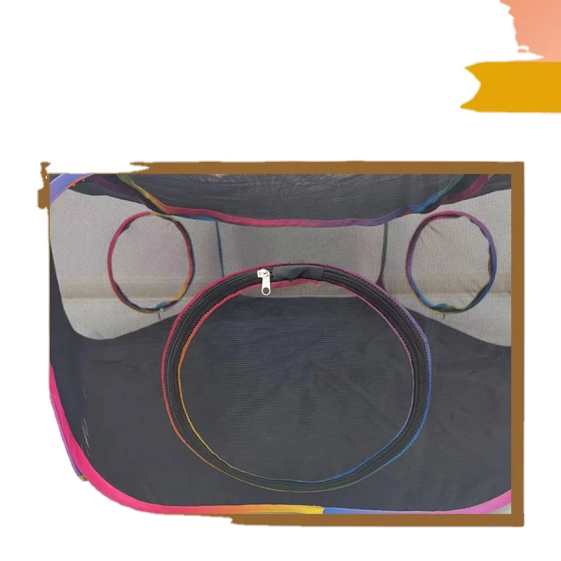 Free Sample Rainbow edge color Pop Up Pet Playpen with Surround Tunnel 2 in 1 cat enclosures Cat Tent Mesh Fabric