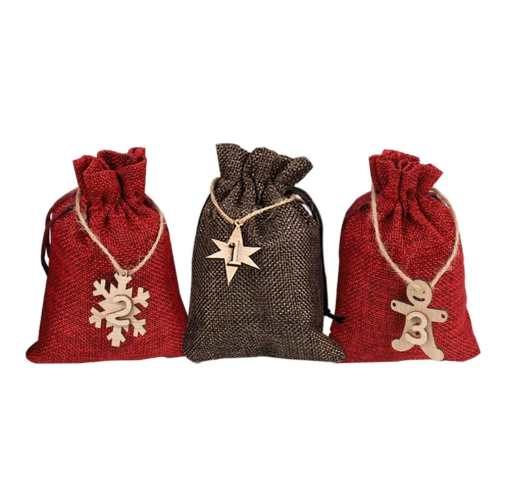 Label Countdown Advent Day Calendar Cotton Cloth Bag Christmas Burlap Bag Candy Gift Wrapping Cloth Bag