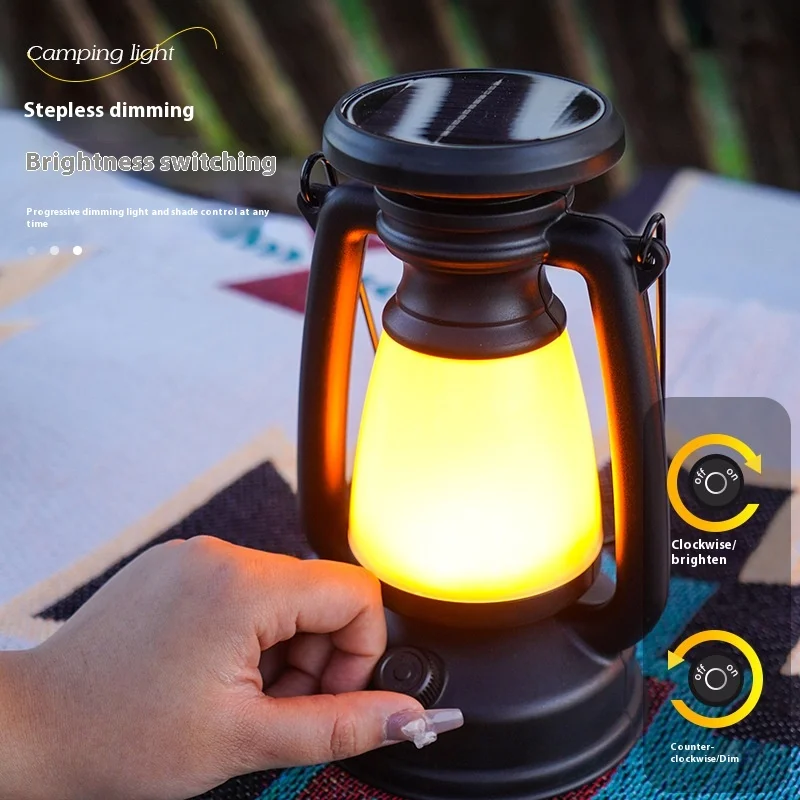 New Arrival Retro Solar Desk Lamp Rechargeable LED with Kerosene Lamp Style for Outdoor Camping Satchel & Emergency Use