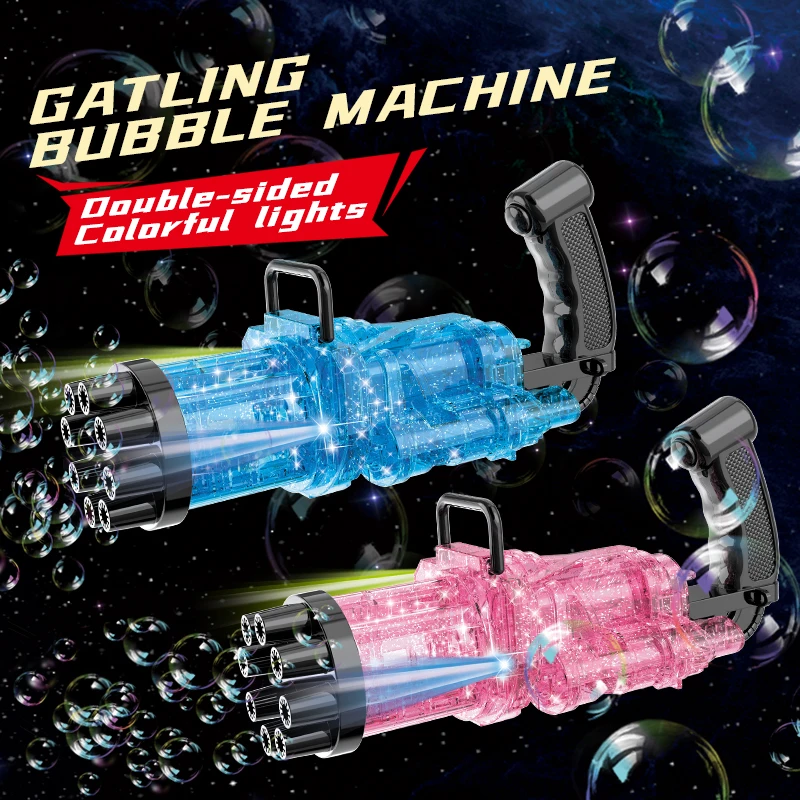 upgraded Transparent 8 holes bubble gun with light pistola de burbujas bubble blaster maker machine toy for kids