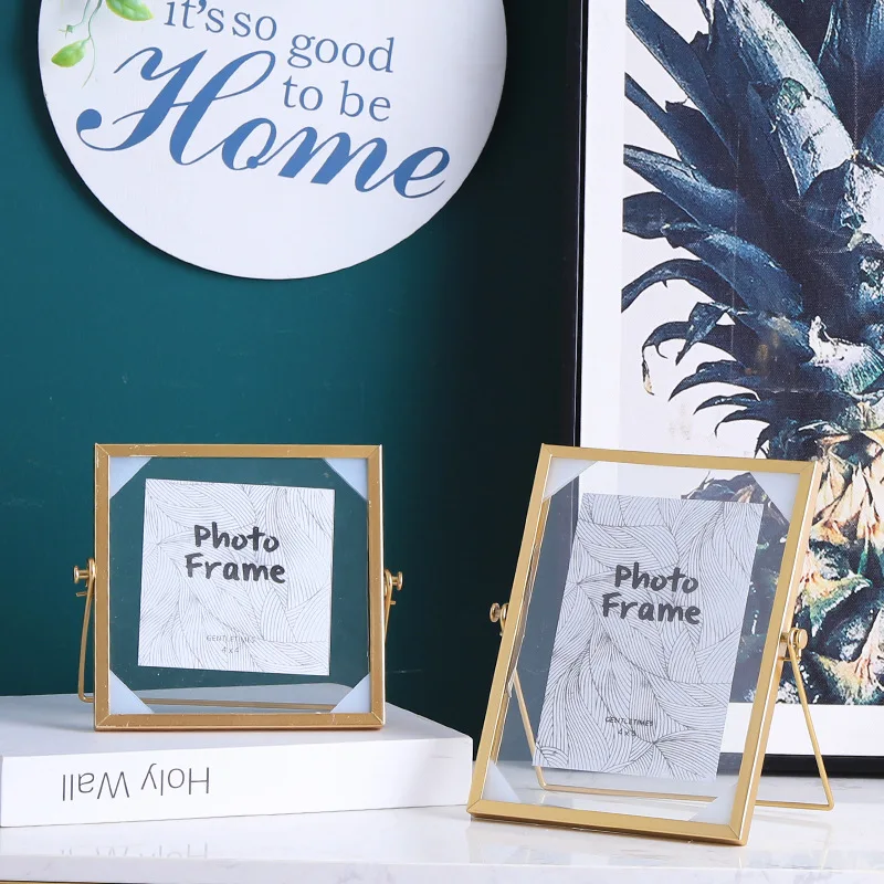 Home Decorative Picture Art Family Photo Frame Glass Copper  Gold Steel Metal Herbarium Photo Frame