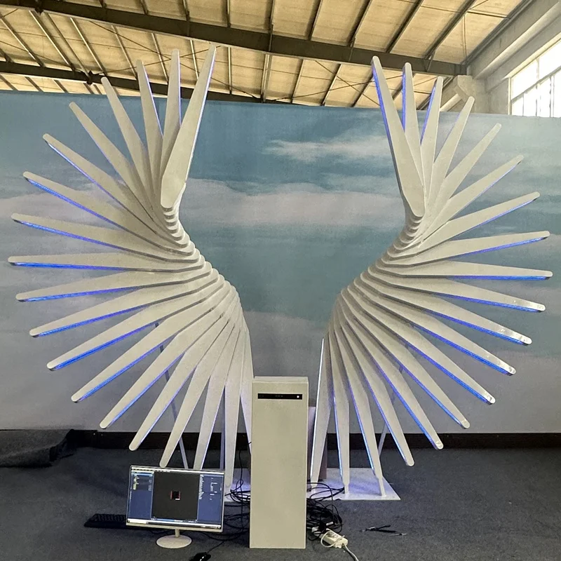Hot Sell LED Handmade Oddly-shaped Large Angel Wings Acrylic Sculpture for Photo Background