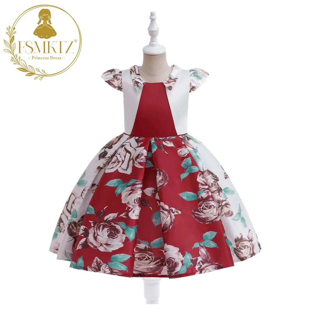FSMKTZ Flying sleeve 9 years girls dress 5 to 6 years old kids fashion dresses for girls Printed Princess party Dress