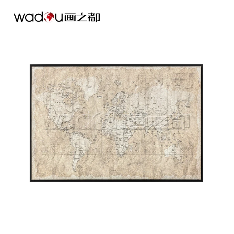 Canvas printed with gold foil world map painting and wall art for home decor