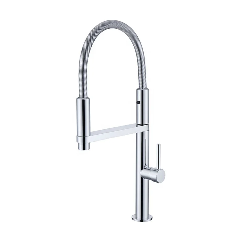 Modern Hot Cold Water Sink Tap Chrome Pull down Kitchen Mixer with Spring Gooseneck for Villa Farmhouse