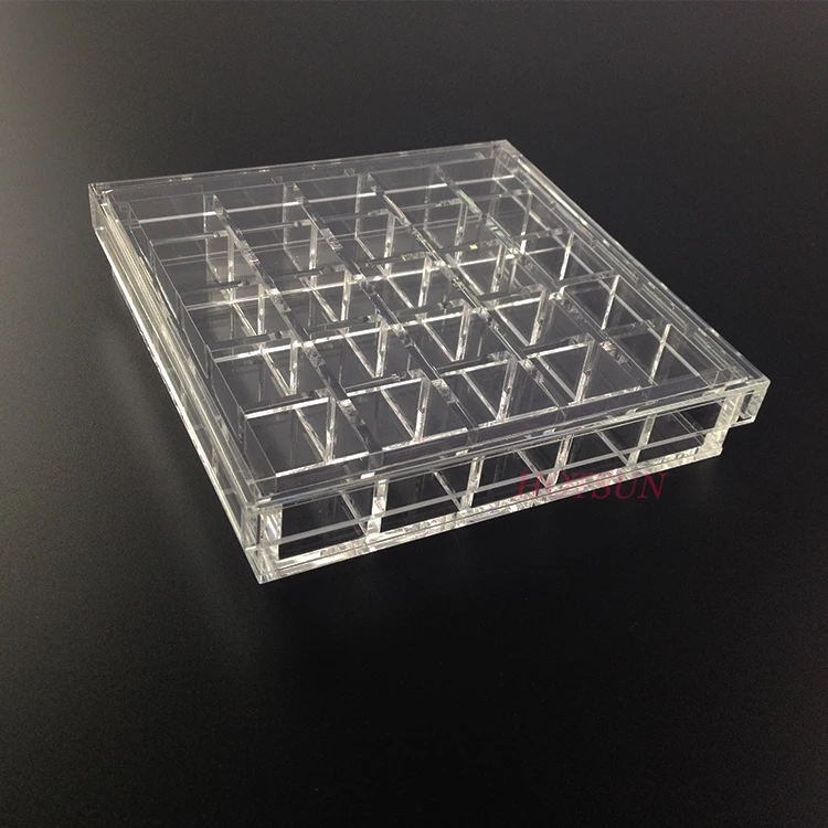 Multi compartments clear acrylic box 25 divisions perspex package case plexiglass box with lid