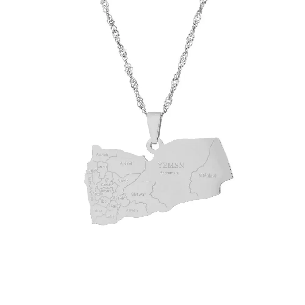 Stainless Steel Yemen Map Flag Necklace 18k Gold Plated Yemen Products Necklace Custom World Country Map Necklace