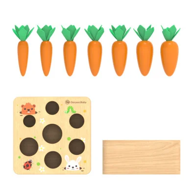 Wooden  Early Educational Montessori Kids Block Puzzle Set Pulling Radish Game Toys Puzzle Carrots
