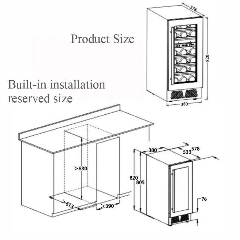 220V / 110V Stainless Steel Glass Door Built In Dual Zone Thermostat Compressor Fan Cooling Electric Red Wine Cooler