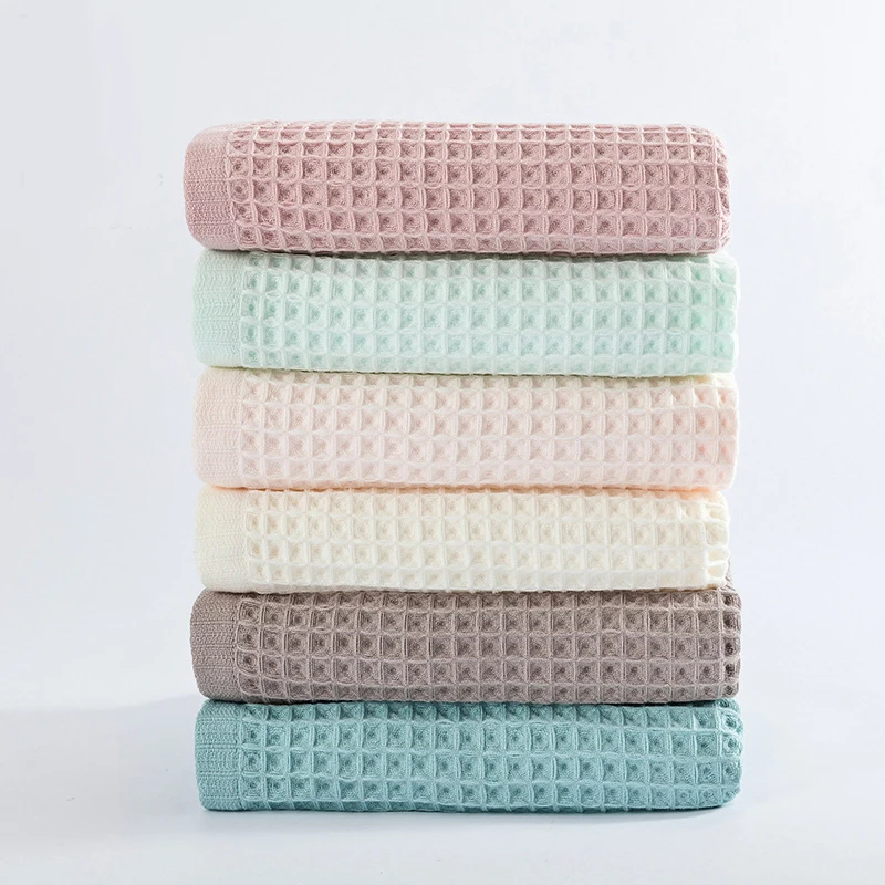 Оптовая продажа, индивидуальное домашнее полотенце из 100% хлопка, Вафельное полотенце, сохнущее хлопковое большое легкое теплое тонкое вязаное банное полотенце