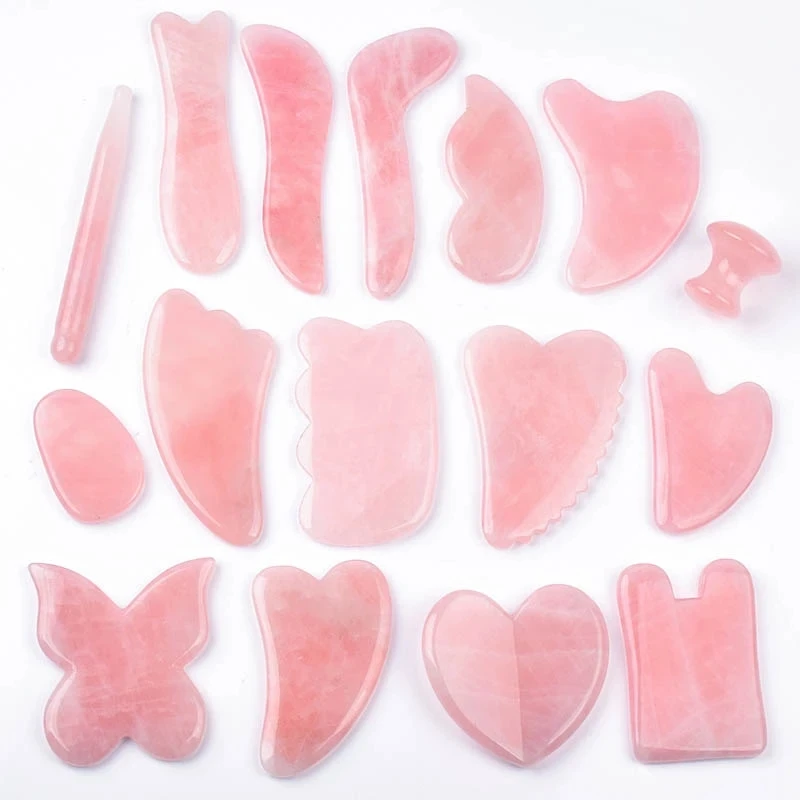 2021 Best Rose Quartz  Stone Face Heart Gua Sha Board Massager Tool