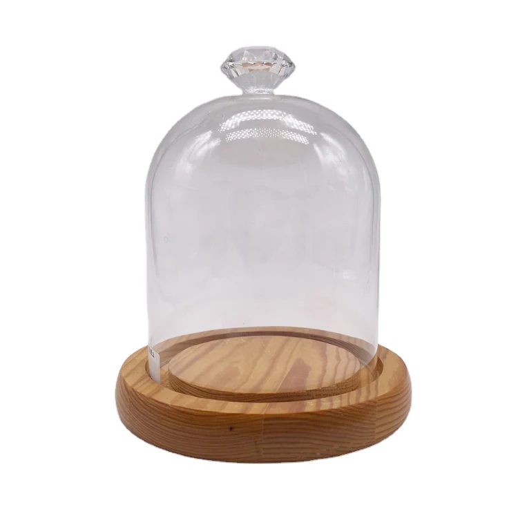 Home decoration free clear glass dome with wood stand Home decor clear oval glass domes with base