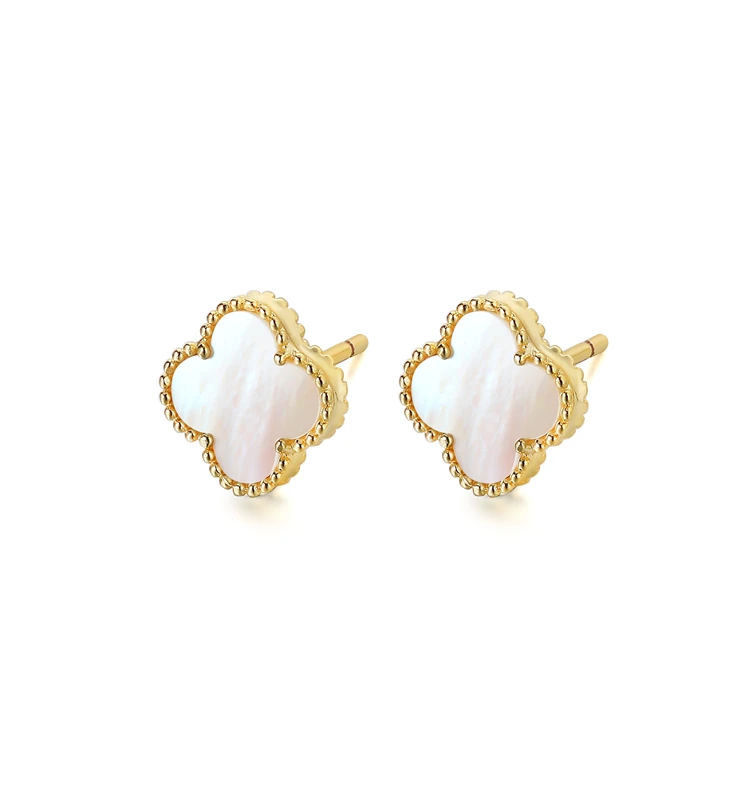 Fashion Gift Lucky Four Leaf Clover 925 Sterling Silver Jewelry Set Classic style Freshwater Mother of Pearl Stud Earrings