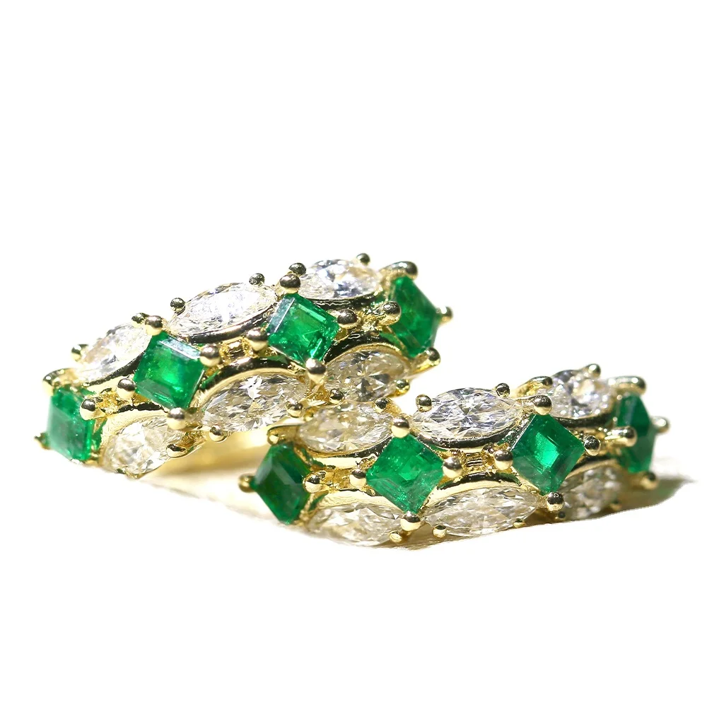 Natural emerald ring &  earring with 18k gold party jewelry gemstone rings wholesale price