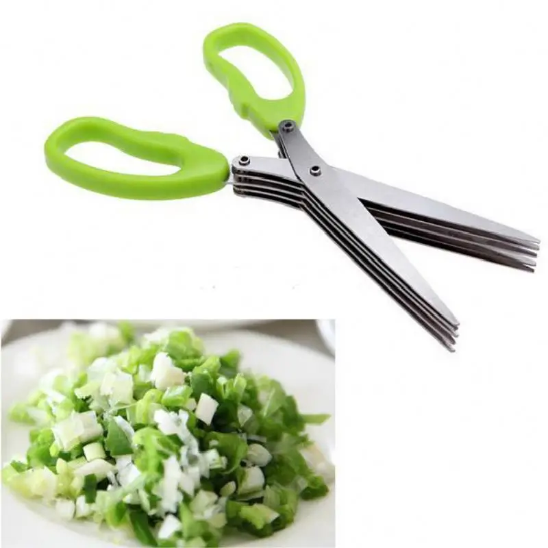 K689  Kitchen Scissor 19cm 5 Layers Shredded Chopped Scallion Cutter Herb Laver Spices  Kitchen Cook Tool