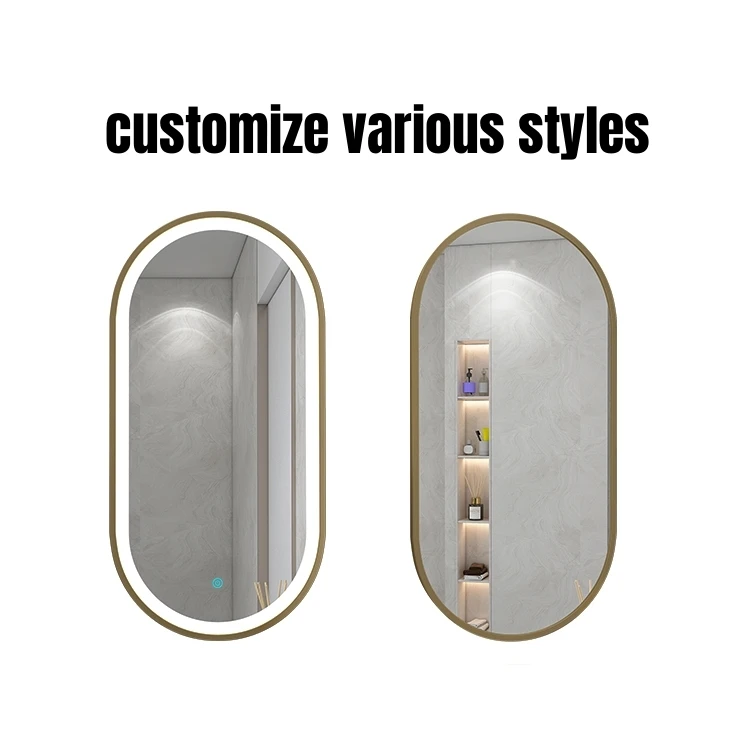 Oval corner bathroom hanging bathroom mirror rotatable telescopic led wall smart mirror with light corner mirror