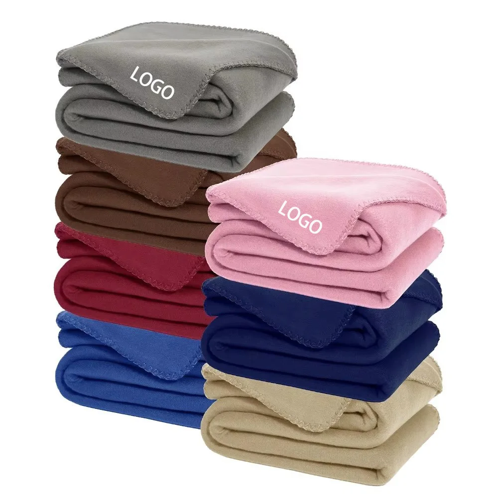 Customized logo throw high quality indoor and outdoor promotion polar fleece blanket